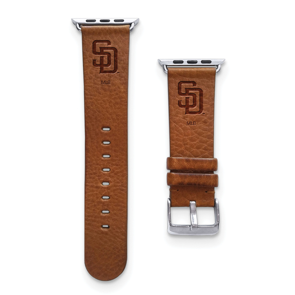 Gametime SD Padres Leather Band fits Apple Watch (42/44mm M/L Tan)